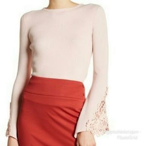 NWT Catherine Malandrino Crochet Bell Sleeve Top
